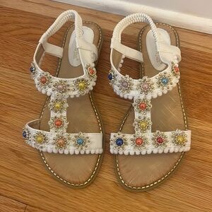 Jeweled, sandals, white multicolored stones